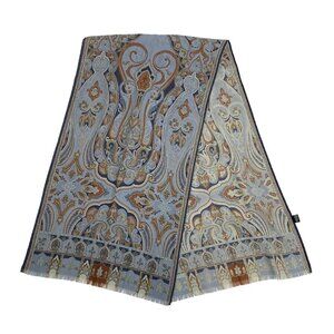Auth ETRO - Light Blue Multi Wool Silk Scarf